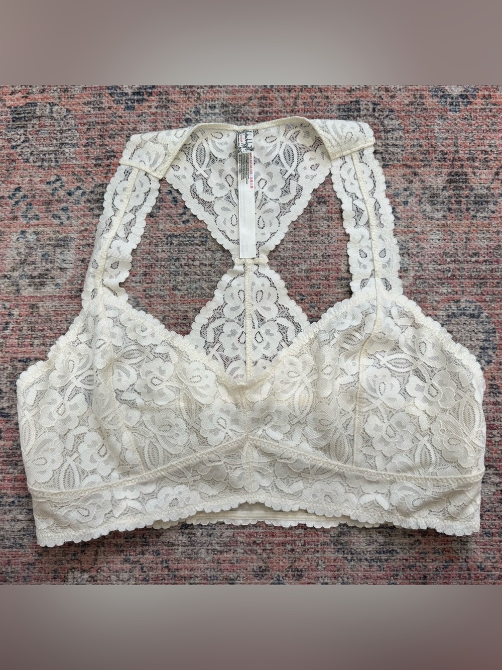 Free People Ivory Floral Lace Racerback Bralette